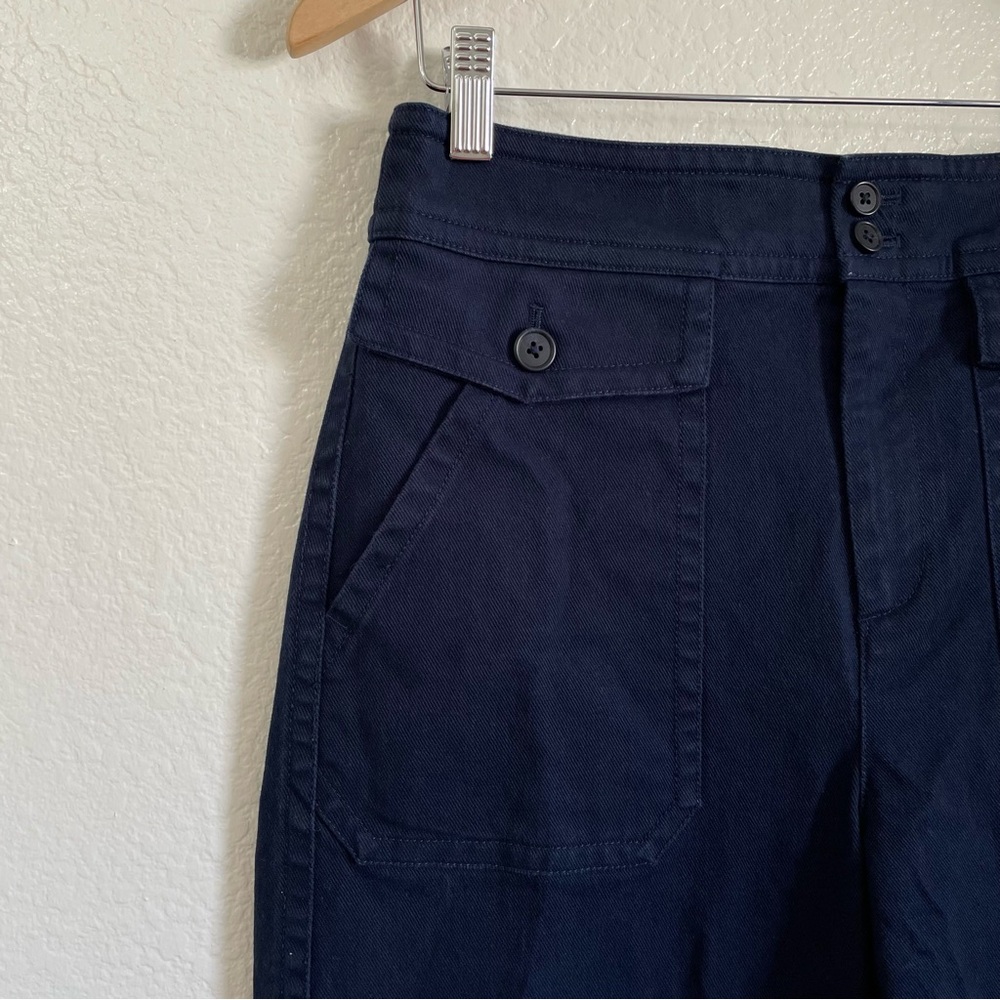 J. Crew Patch Pocket Wide Leg Dark Blue Trousers Stretch Twill Pants High Waist - Picture 3 of 9